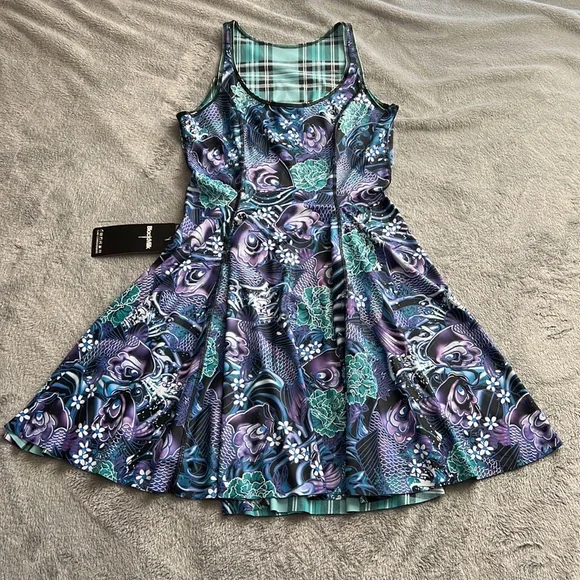 NWT Blackmilk Tartan Aqua vs Koi Purple Inside Out Dress ~ LIMITED Size Large - Picture 8 of 12